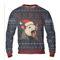 Humorous Trash Animal Holiday Crewneck, Screaming Possum Ugly Christmas Sweater, Sarcastic Possum Opossum Jumper, Xmas Humor Sweatshirt