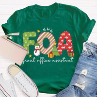 Festive Holiday Graphic Tee, Front Office Assistant Snowman Christmas T-Shirt, Humorous Xmas Office Staff Shirt, Winter School Worker Tee
