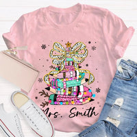 Bow Colored Pencils Snowflake Shirt, Personalized Christmas T-Shirt, Custom Holiday School Graphic Tee, Teacher Present Top
