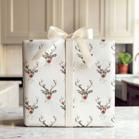 Red Nosed Deer Gift Wrap, Watercolor Reindeer Wrapping Paper, Adorable Christmas Reindeer Wrapping Paper, Whimsical Holiday Gift Wrap Roll