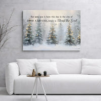 Snowy Winter Forest Tree Print, Luke 2:11 Bible Verse Canvas, Scripture Wall Art Canvas, Religious Christmas Decor, Faith Present