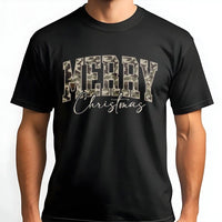 Varsity Letter Holiday Shirt, Merry Christmas Camo T-Shirt, Outdoorsy Winter Graphic Tee, Festive Xmas Top, Present for Men and Women