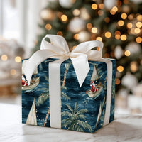 Coastal Christmas Gift Wrap, Sailing Santa Wrapping Paper, Tropical Holiday Wrapping Paper, Palm Tree Ocean Christmas Paper Roll