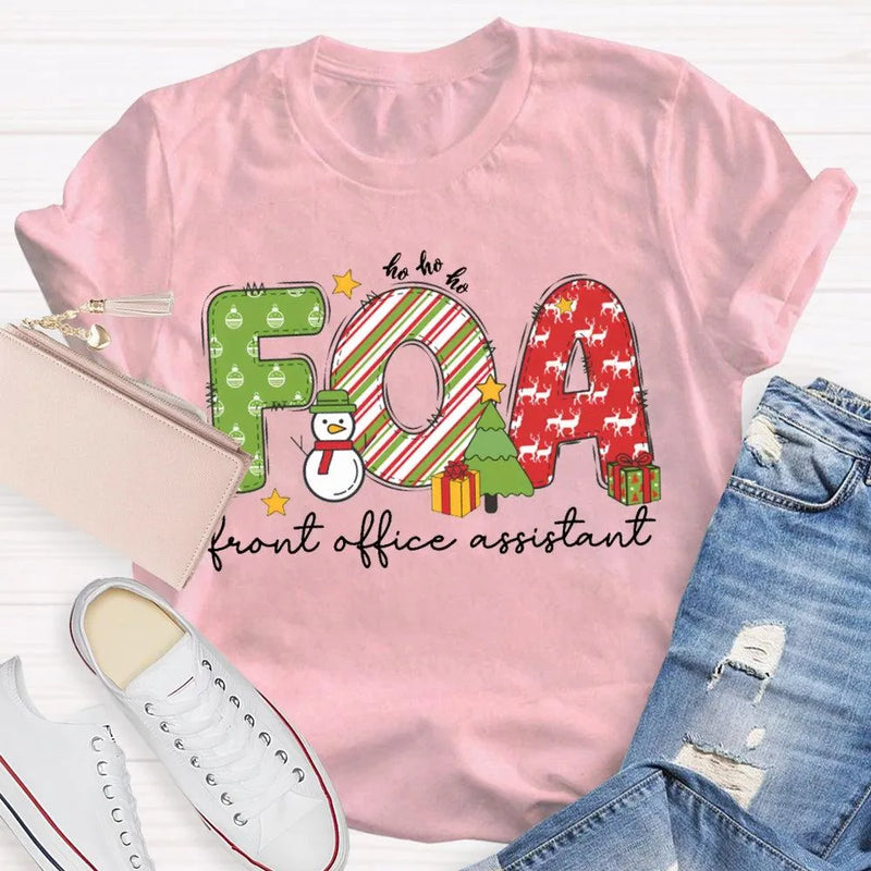 Festive Holiday Graphic Tee, Front Office Assistant Snowman Christmas T-Shirt, Humorous Xmas Office Staff Shirt, Winter School Worker Tee