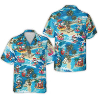 Tropical Christmas Aloha Shirt, Surfing Santa Hawaiian Shirt, Santa Claus Holiday Button Up Shirt, Humorous Beach Christmas Shirt, Holiday Present
