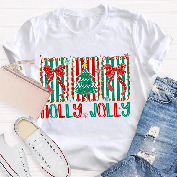 Personalized Family Name Holiday Shirt, Custom Christmas Tree Bow T-Shirt, Adorable Coquette Christmas Tree Tee, Xmas Family 