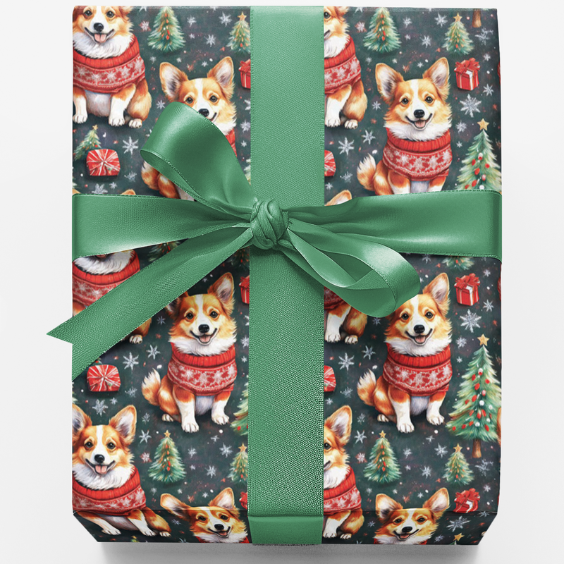 Dog Sweater Holiday Wrapping Paper, Corgi Christmas Wrapping Paper, Adorable Puppy Gift Wrapping Paper, Xmas Wrap for Corgi Lovers