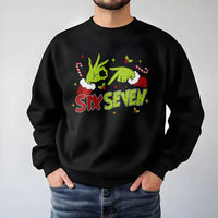 Humorous Green Hand Sign Sweatshirt, Six Seven Christmas Sweatshirt, Meme Holiday Crewneck, Gen Z Xmas Graphic Sweatshirt, Viral Holiday Present