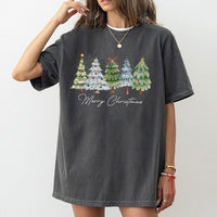 Watercolor Festive Holiday Graphic Tee, Christmas Tree T-Shirt, Merry Christmas Tree Shirt, Winter Aesthetic T-Shirt, Xmas Family Present Tee