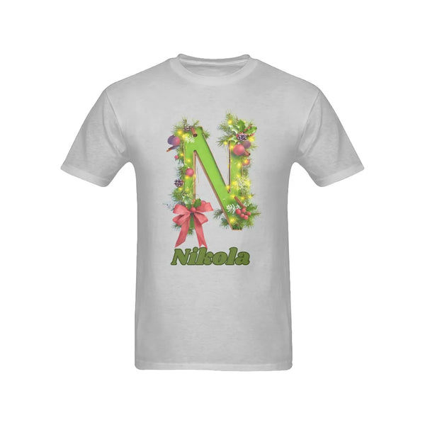 Botanical Monogram Holiday T-Shirt, Nikola Christmas Letter N Shirt, Christmas Monogram Tee, Personalized Name Shirt, Winter 
