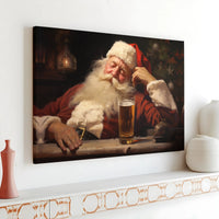 Humorous Holiday Wall Art Canvas, Sleeping Santa Claus Drinking Beer Canvas Print, Humorous Christmas Wall Decor, Holiday Present for Men
