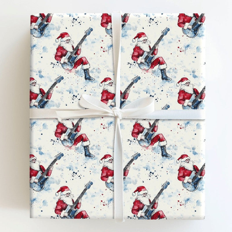 Watercolor Guitar Christmas Gift Wrap, Rock Star Santa Wrapping Paper, Cool Santa Holiday Wrapping Paper, Rocker Santa Christmas Gift Wrap