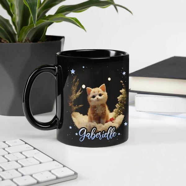Kitten in Snowy Winter Scene Coffee Mug, Adorable Ginger Cat Christmas Mug, Comfy Holiday Ceramic Cup, Xmas Present for Cat L
