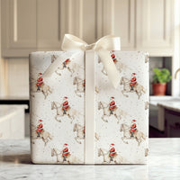 Equestrian Christmas Gift Wrap, Santa Riding White Horse Wrapping Paper, Gold Speckle Holiday Wrapping Paper, Horse Lover Gift Wrap Roll