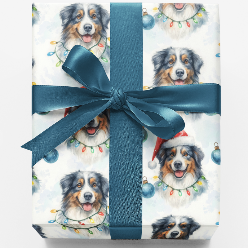 Aussie Dog Gift Wrap, Australian Shepherd Wrapping Paper, Christmas Puppy Wrapping Paper, Holiday Dog Lover Gift Wrap