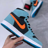 High Top Sneakers, Blue Orange Colorway, Lace Up Design, Casual Gift for Sneaker Fans