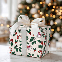 Holly Berry Holiday Gift Wrap, Candy Cane Christmas Wrapping Paper, Cardinal Gift Wrapping Paper, Festive Winter Holiday Gift Wrap Roll