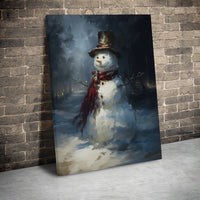 Whimsical Holiday Canvas Print, Adorable Snowman Winter Canvas Wall Art, Snowy Landscape Canvas Wall Decor, Christmas Scene Wall Art, Xmas Present