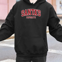 Varsity Lettering Holiday Hoodie, Santa's Favorite Christmas Hoodie, Comfy Winter Graphic Sweatshirt, Santa Claus Pullover Hoodie