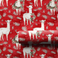 Red Holiday Animal Gift Wrap, Christmas Llama Wrapping Paper, Festive Wreath Llama Wrapping Paper Roll, Winter Snowflake Gift Wrap