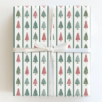 Red Green Pine Tree Gift Wrap, Striped Christmas Tree Wrapping Paper, Classic Holiday Present Paper, Traditional Striped Gift Wrapping Paper