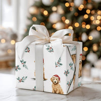 Adorable Dog Santa Gift Wrap, Goldendoodle Christmas Wrapping Paper, Goldendoodle Puppy Wrapping Paper