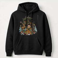 Christmas Deer Hunter Hoodie, Humorous Gingerbread Man Hunting Hoodie, Holiday Hunting Scene Hoodie, Adorable Xmas Outdoor Sweatshirt Present