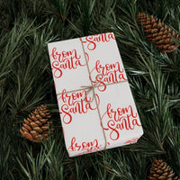 Red Cursive Calligraphy Christmas Gift Wrap, From Santa Wrapping Paper, North Pole Special Delivery Wrapping Paper, Kids Xmas Present Paper