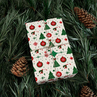 Festive Ornaments Holiday Gift Wrap Roll, Christmas Tree Wrapping Paper, Vintage Xmas Present Paper, Winter Holiday Wrapping Paper