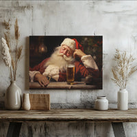 Humorous Holiday Wall Art Canvas, Sleeping Santa Claus Drinking Beer Canvas Print, Humorous Christmas Wall Decor, Holiday Present for Men
