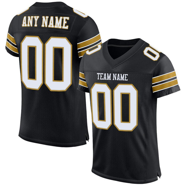 Custom Football Jersey - Black White-Old Gold Mesh Authentic