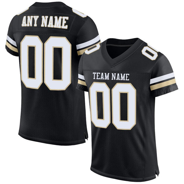 Custom Football Jersey - Black White-Vegas Gold Mesh Authentic