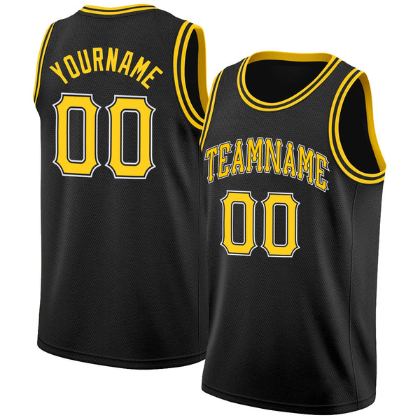 Custom Basketball Jersey - Black Gold-White Round Neck Rib-Knit