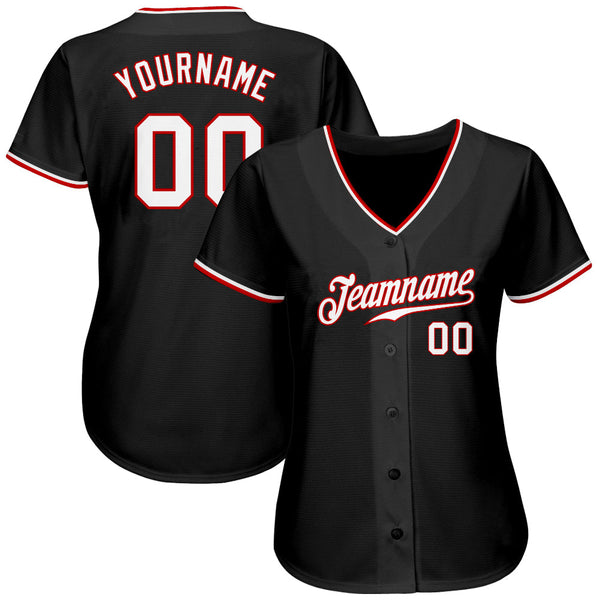 Custom Baseball Jersey - Black White-Red Authentic