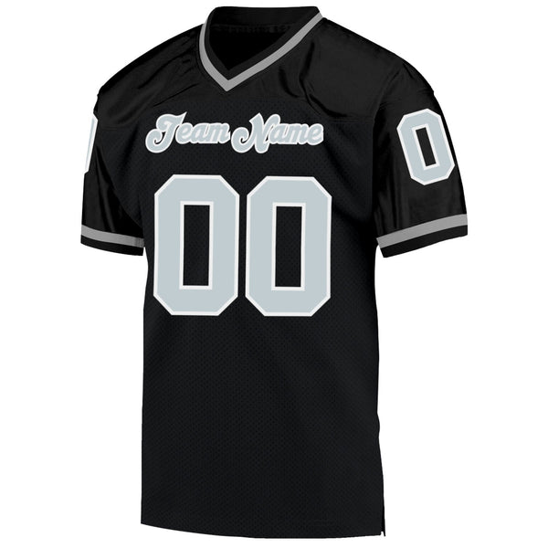 Custom Football Jersey - Black Silver-White Mesh Authentic Throwback