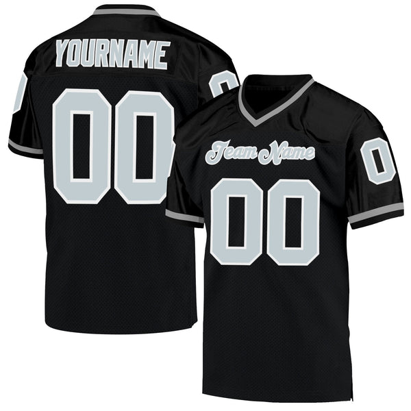 Custom Football Jersey - Black Silver-White Mesh Authentic Throwback