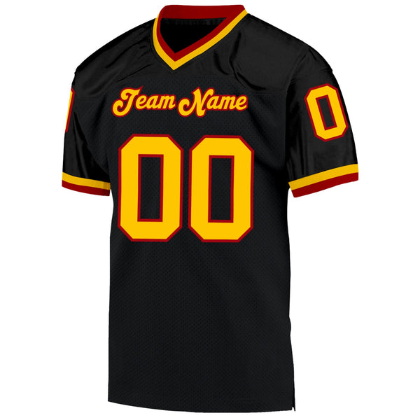 Custom Football Jersey - Black Gold-Red Mesh Authentic Throwback