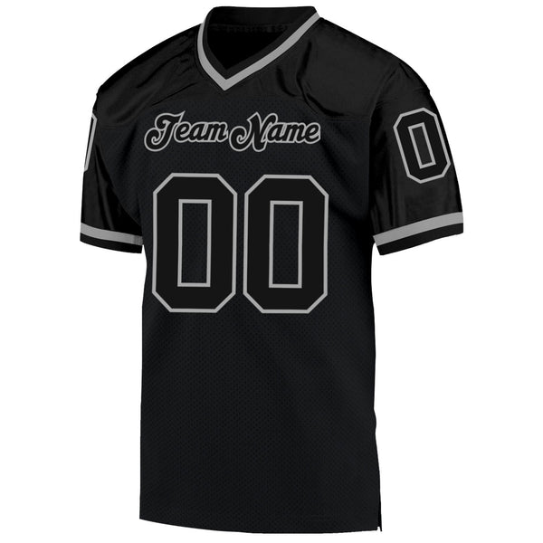 Custom Football Jersey - Black Black-Gray Mesh Authentic Throwback