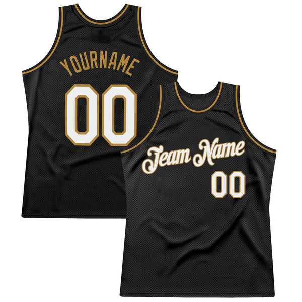Custom Basketball Jersey - Black White-Old Gold Authentic Throwback