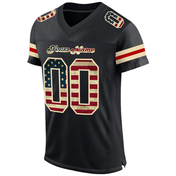 Custom Football Jersey - Black Vintage USA Flag-Cream Mesh Authentic