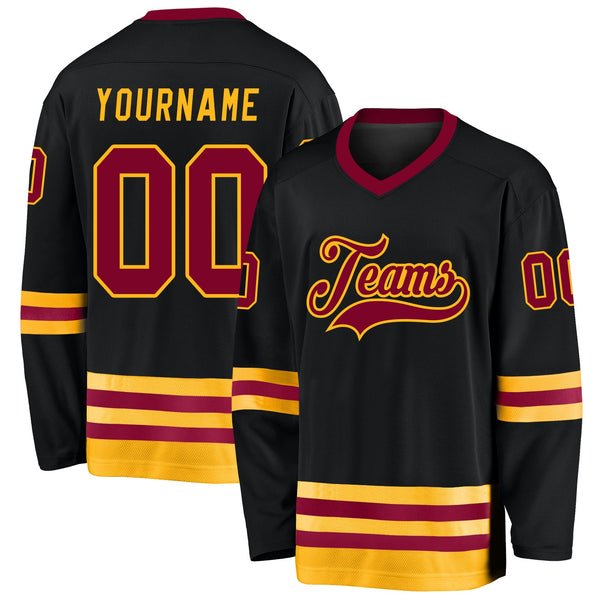 Custom Hockey Jersey - Black Maroon-Gold