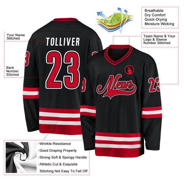 Custom Hockey Jersey - Black Red-White