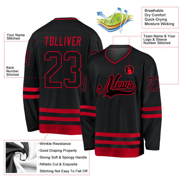 Custom Hockey Jersey - Black Black-Red