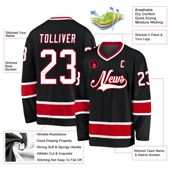 Custom Hockey Jersey - Black White-Red