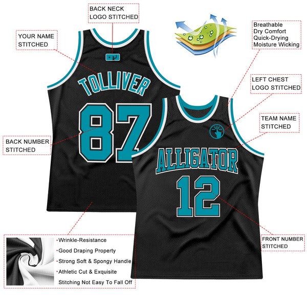 Custom Basketball Jersey - Black Teal-White Authentic Throwback