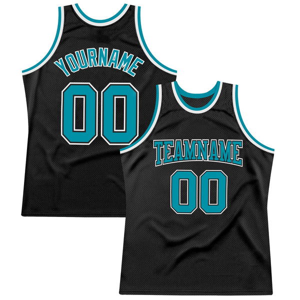 Custom Basketball Jersey - Black Teal-White Authentic Throwback
