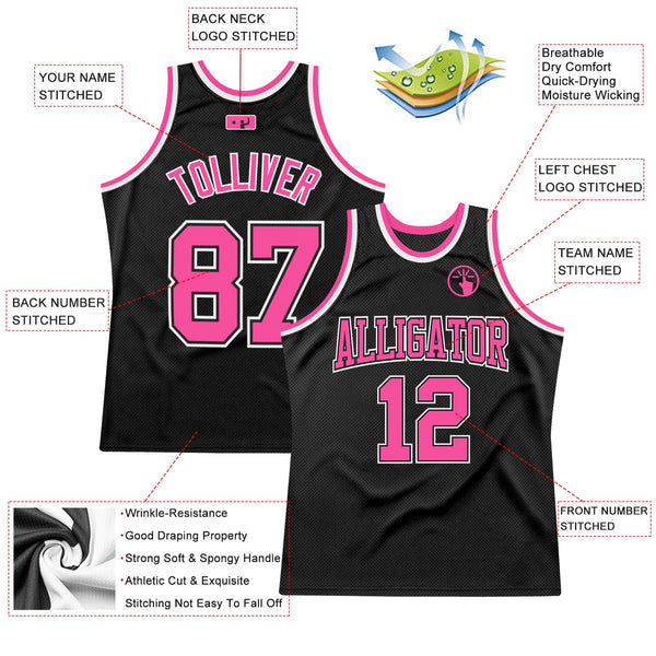 Custom Basketball Jersey - Black Pink-White Authentic Throwback