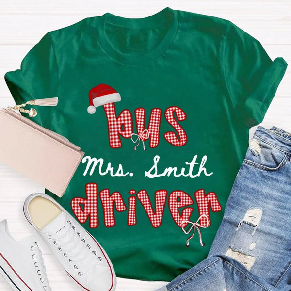 Personalized School Bus Driver Holiday Shirt, Custom Bus Driver Santa Hat Christmas T-Shirt, Christmas Bus Driver Tee, Holida