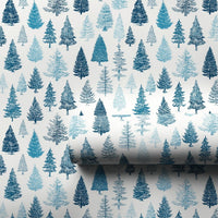 Winter Forest Holiday Gift Wrap, Blue Pine Tree Christmas Wrapping Paper, Botanical Evergreen Wrapping Paper Roll, Rustic Present Decor