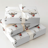 Red Nosed Deer Gift Wrap, Watercolor Reindeer Wrapping Paper, Adorable Christmas Reindeer Wrapping Paper, Whimsical Holiday Gift Wrap Roll